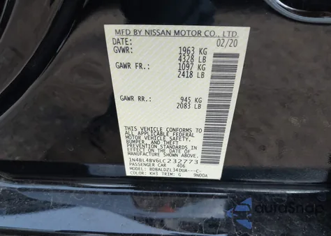 2020 Nissan Altima S Fwd z USA, uszkodzony, nr VIN 1N4BL4BV6LC232773